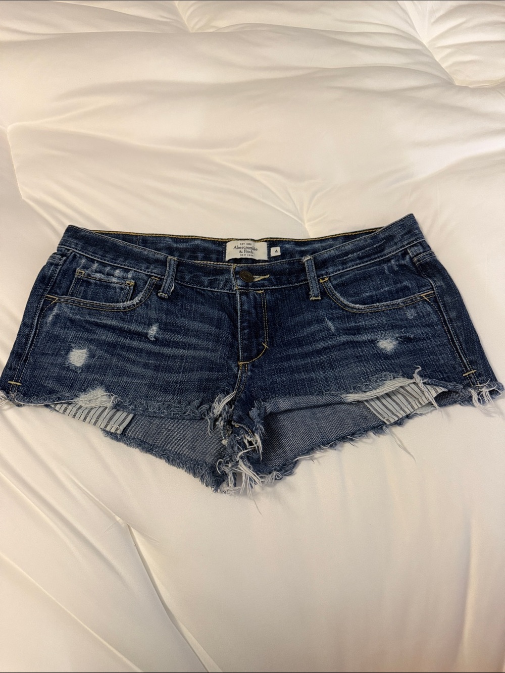 Abercrombie & Fitch Indigo Distressed Denim Cutoff Shorts
